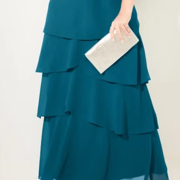 Teal Layered Maxi Dress Plus 1x short sheer flutter sleeve - Picture 3 of 13